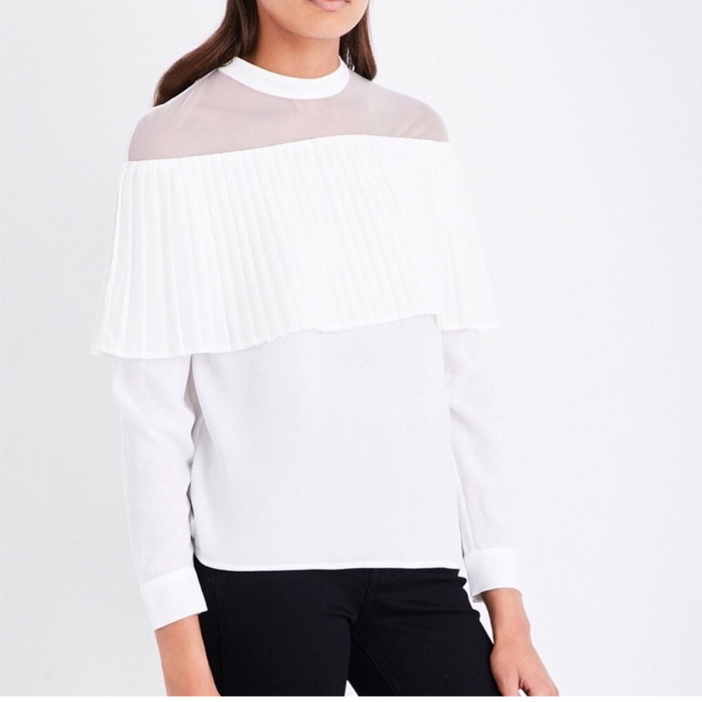 Maje Cream Sheer Pleated Top